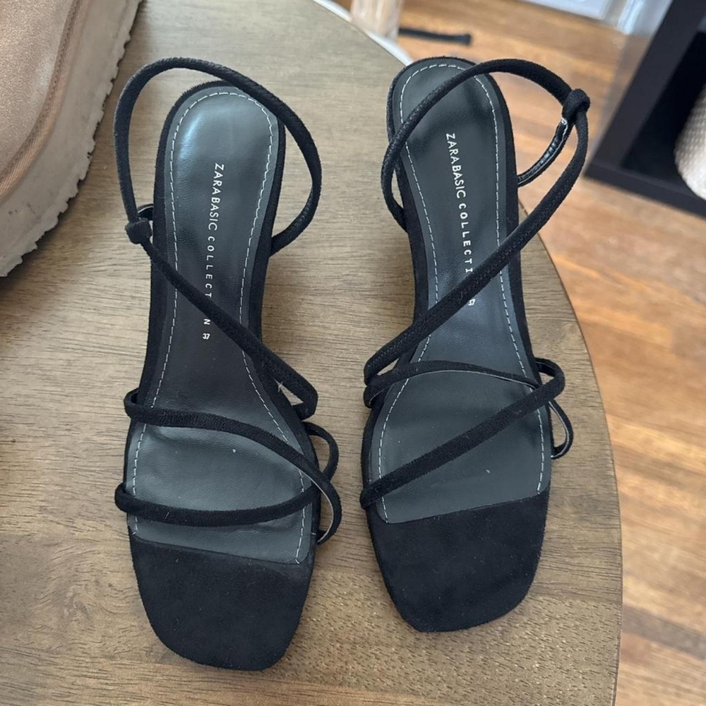 Zara Black Strappy Square-Toe Slide Sandals